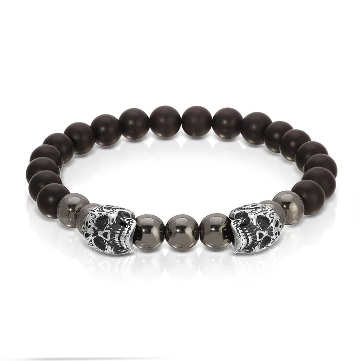 My Fun Colors Bracelets: Stainless Steel Skull: Hematite & Matte Black Onyx