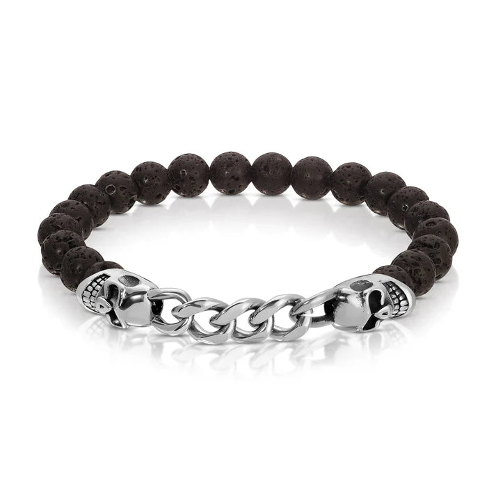 My Fun Colors Bracelets: Stainless Steel Skull: Lava Stone w/ Chain