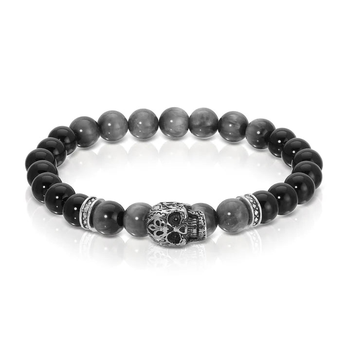 My Fun Colors Bracelets: Stainless Steel Skull: Black Onyx/Eagle Eye