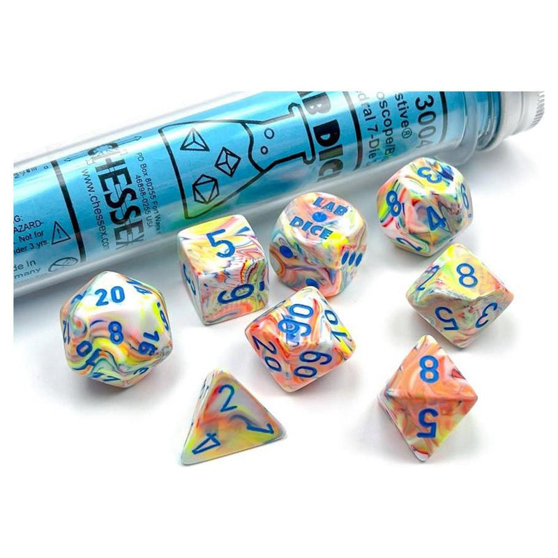 Chessex Lab Dice Festive: Kaleidoscope/Blue 7 Dice Set