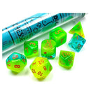 Chessex Lab Dice Gemini: Plasma Green-Teal/Orange 7 Dice Set