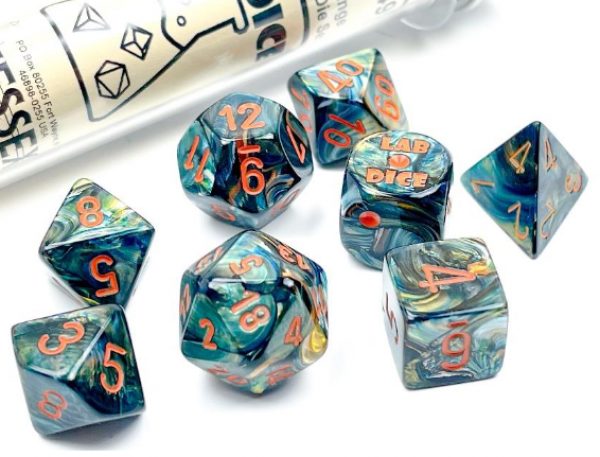 Chessex Lab Dice Lustrous: Alpestris/Orange 7 Dice Set