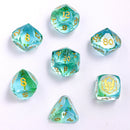 Hymgho: Dragon's Hoard Gemstone Dice: Luster Cut Dice Set: Blue & Green Glass