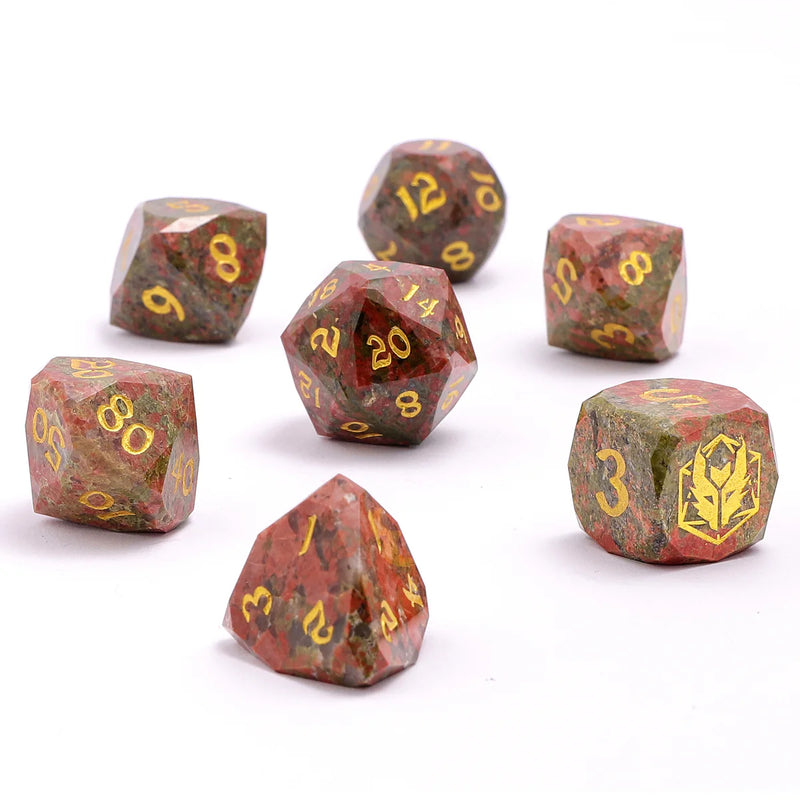 Hymgho: Dragon's Hoard Gemstone Dice: Dragon’s Hoard Luster Cut Dice Set: Unakite