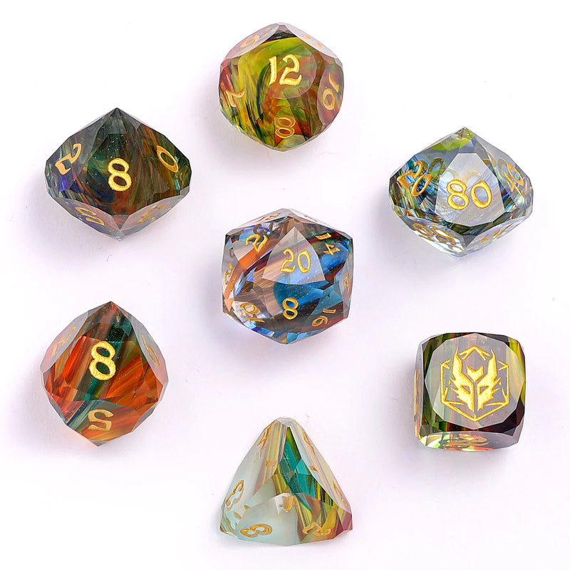 Hymgho: Dragon's Hoard Gemstone Dice: Luster Cut Dice Set: Rainbow Glass