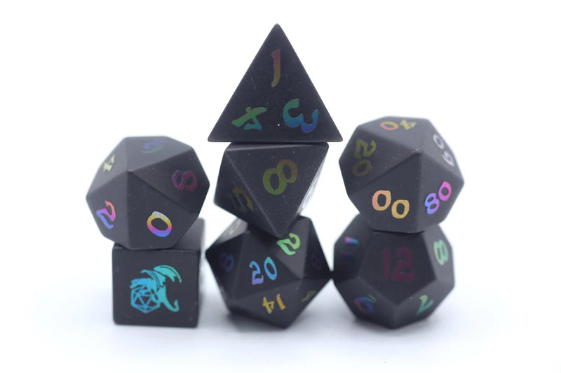 Hymgho: Dragon's Hoard Gemstone Dice: Obsidian w/ Rainbow