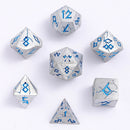 Hymgho Solid Metal Barbarian Dice: Brushed Matte Silver and Blue Set (7)