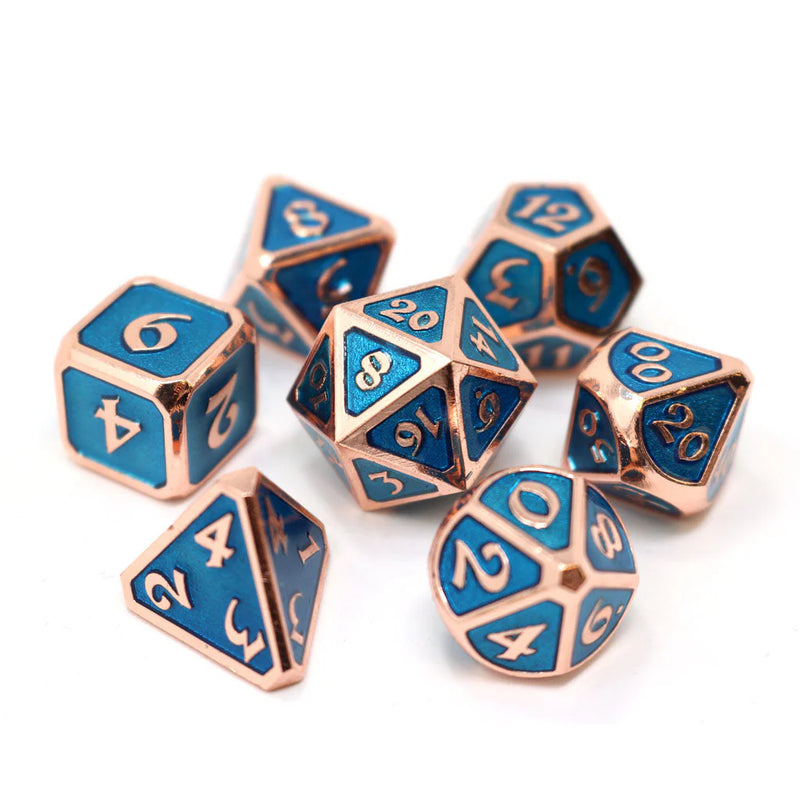 Die Hard Dice 7 Die Metal Dice Set: Mythica Copper Aquamarine