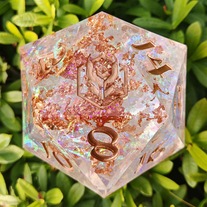 Hymgho 100mm Chonk Resin Sharp Edge D20: Opal with Copper