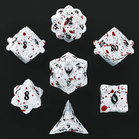 Hymgho Solid Metal Paladin Dice: Matte White with Blood Spatters Set (7)