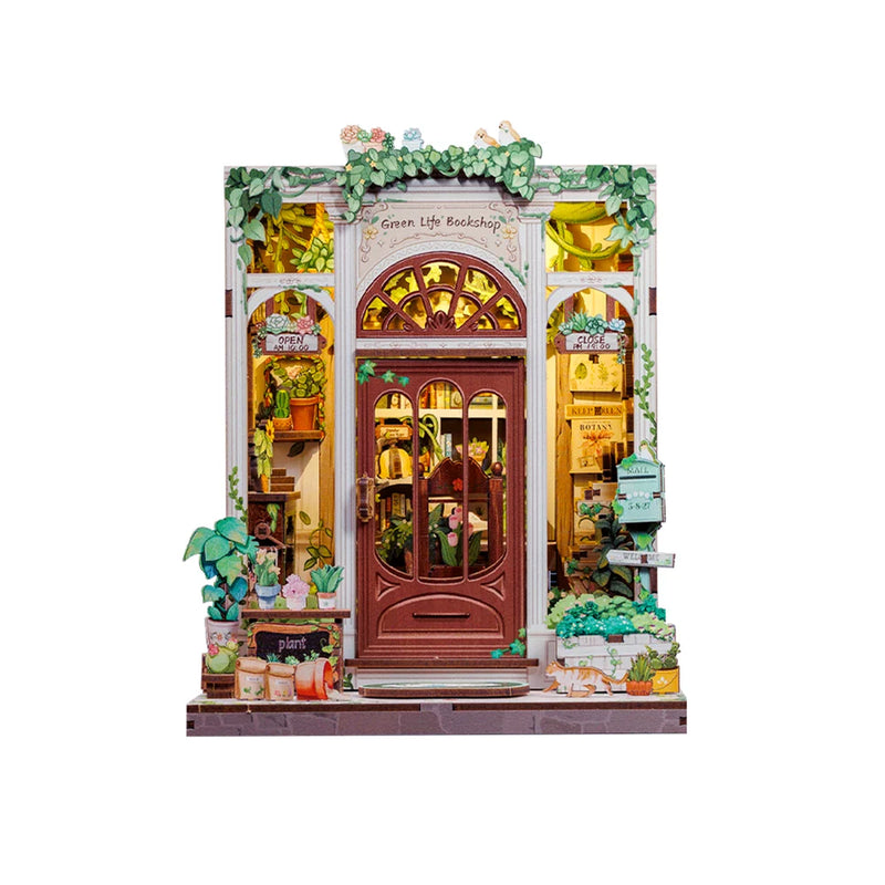Hands Craft: 3D Wooden Puzzle: DIY Miniature Book Nook: Green Life Bookshop