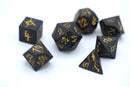 Hymgho Solid Metal Barbarian Dice: Matte Black with Gold Set (7)