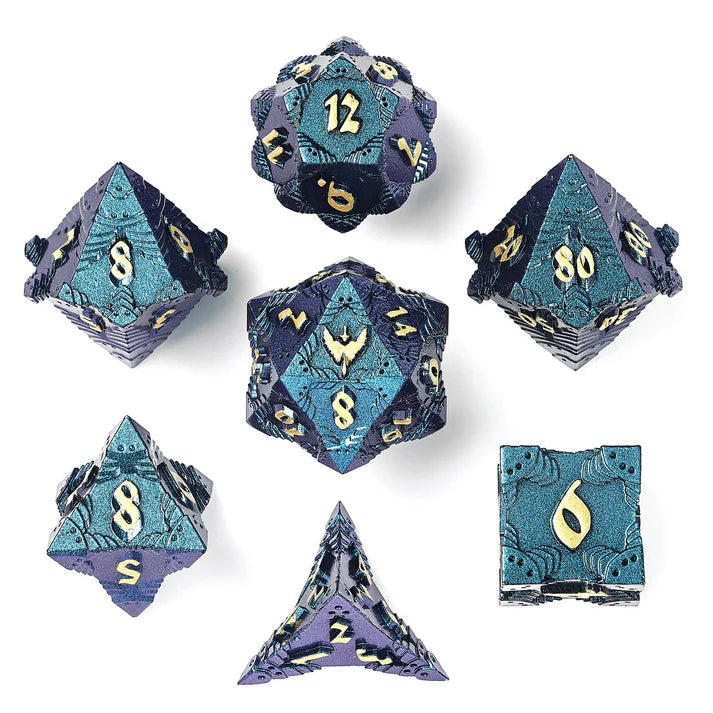 Hymgho Solid Metal Paladin Dice: Glitter Blue With Gold  (7)