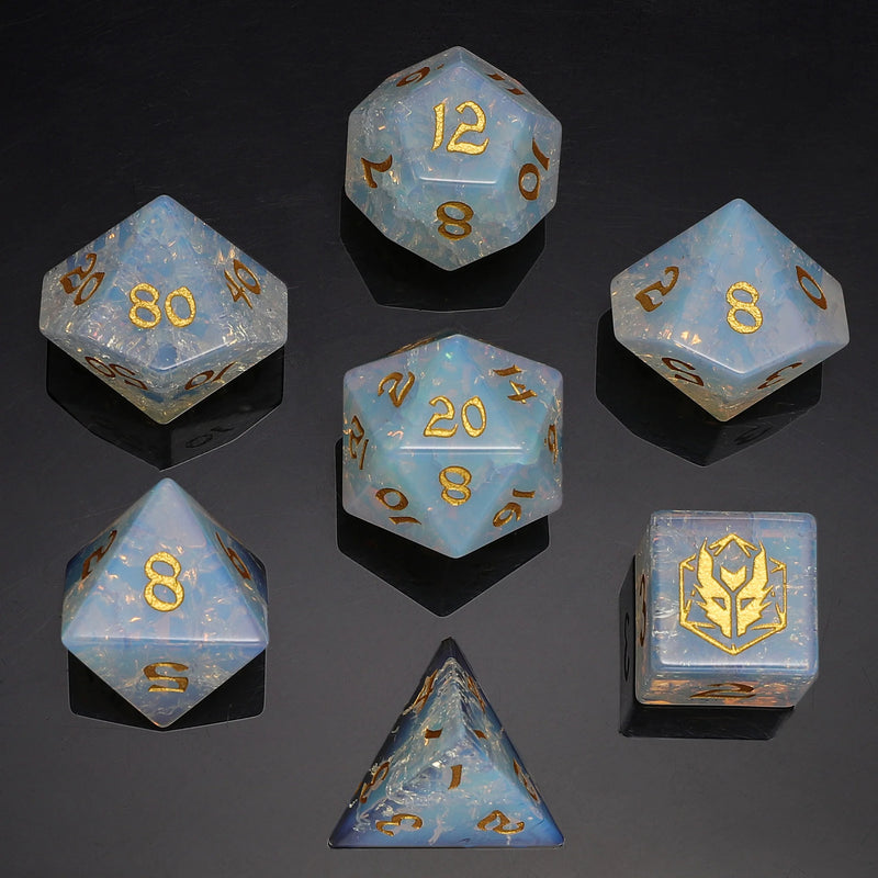 Hymgho: Dragon's Hoard Blasted Opalite Polyhedral Dice Set