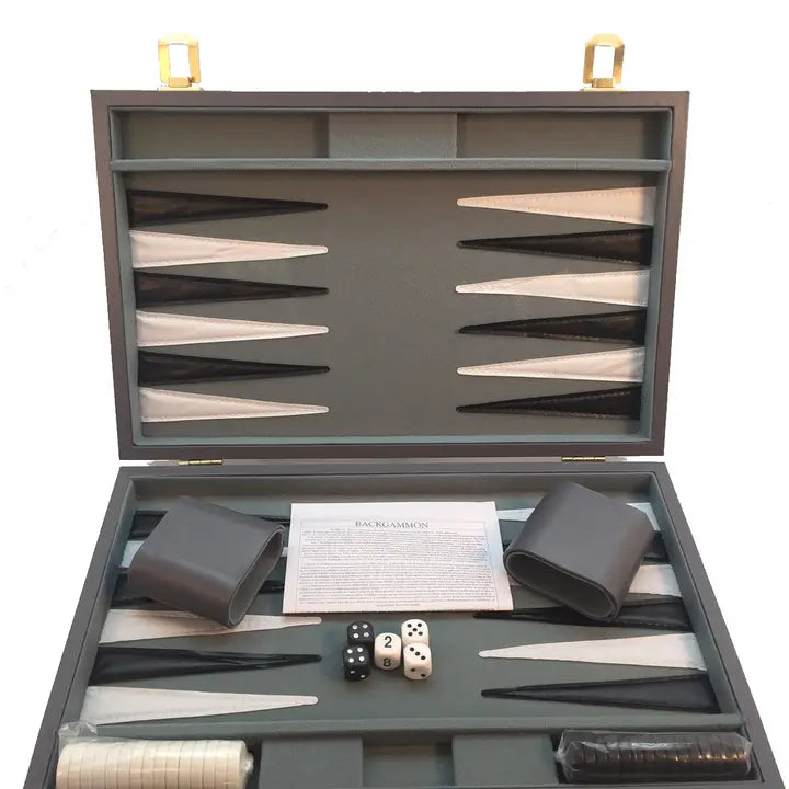 Backgammon- 15" Grey Vinyl Backgammon Set