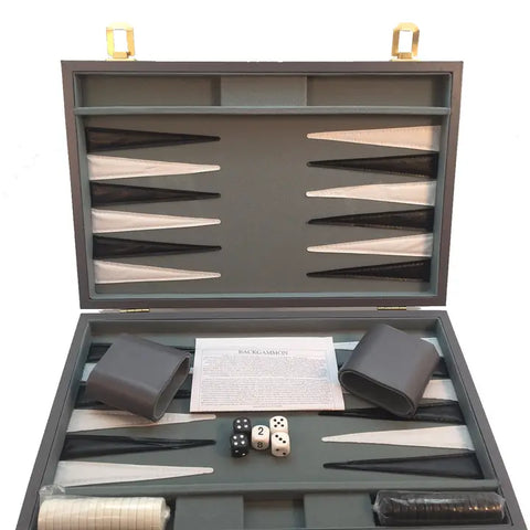 Backgammon- 15" Grey Vinyl Backgammon Set