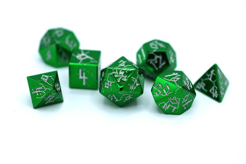 Hymgho Solid Metal Barbarian Dice: Green Chrome with Silver Set (7)