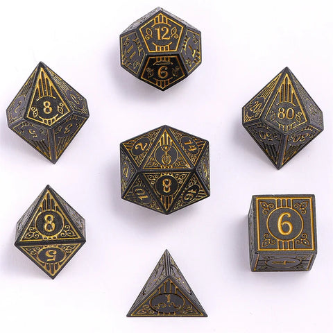 Hymgho Solid Metal Behemoth Dice: Matte Black With Gold  (7)