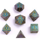 Hymgho: Solid Metal Bard Dice: Glitter Blue With Gold (7)