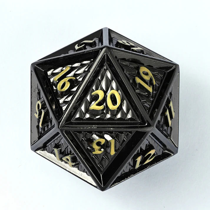 Hymgho: Behemoth 45mm Solid Metal D20 Spin Down: Gunmetal w/Gold