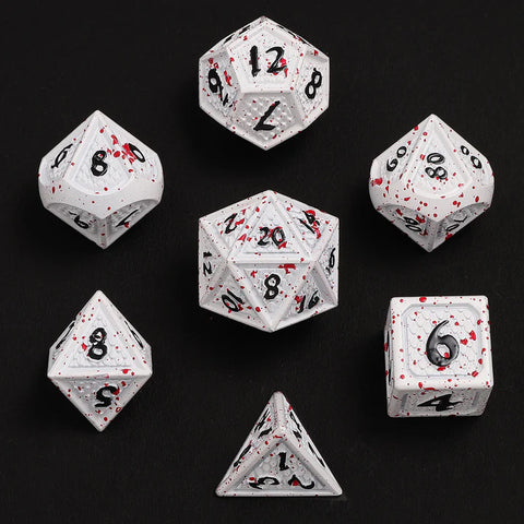 Hymgho Solid Metal Behemoth Dice: Matte White With Blood (7)
