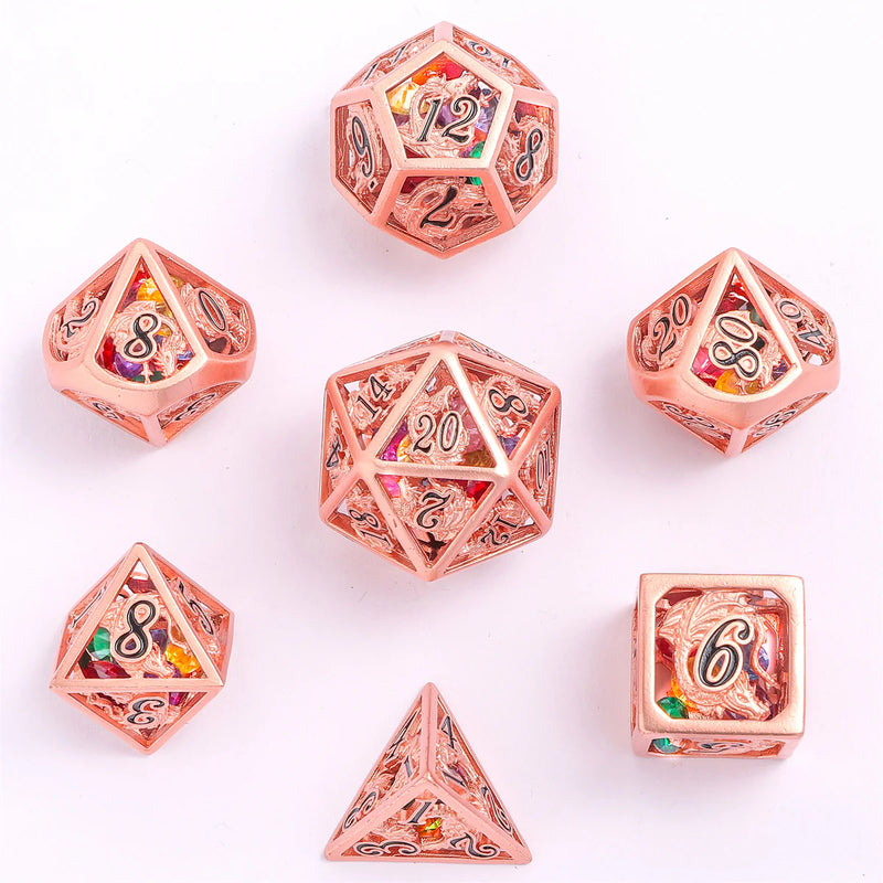 Hymgho: Hollow Dragon Polyhedral Dice Set Filled With Gems - Copper