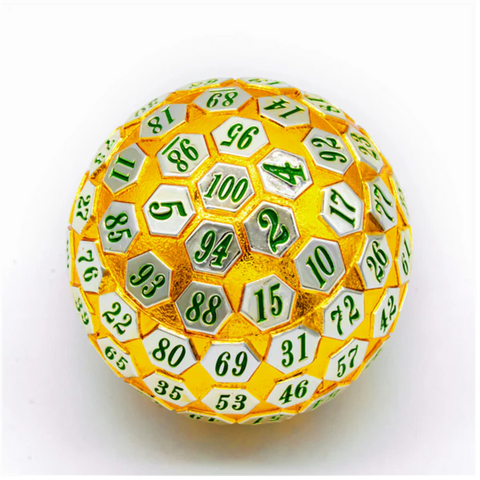 Foam Brain Games 45mm Metal D100 - Gold & Silver with Green