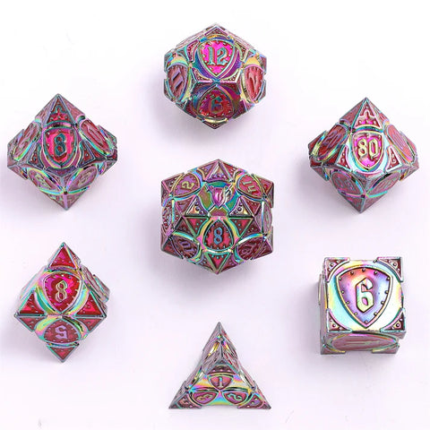 Hymgho Solid Metal Fighter Dice: Rainbow With UV-reactive Pink Set (7)