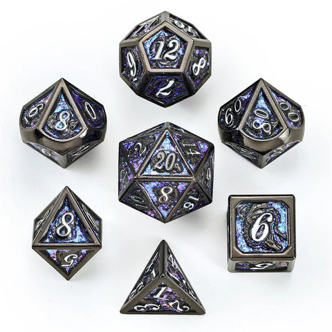 Hymgho Solid Metal Dragon Dice: Gunmetal With Purple (7)