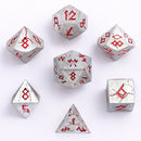 Hymgho Solid Metal Barbarian Dice: Brushed Matte Silver and Red Set (7)