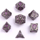 Hymgho Solid Metal Fighter Dice: Ancient Silver With Purple Glitters Set (7)