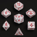 Hymgho Solid Metal Barbarian Dice: Matte White with Blood Red Set (7)