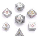 Hymgho Solid Metal Barbarian Dice: Brushed Matte Silver and Rainbow Set (7)