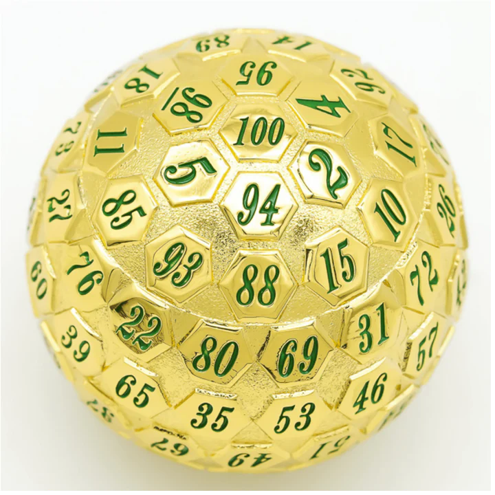 Foam Brain Games 45mm Metal D100 - Gold with Green