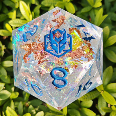 Hymgho 100mm Chonk Resin Sharp Edge D20: Opal with Blue
