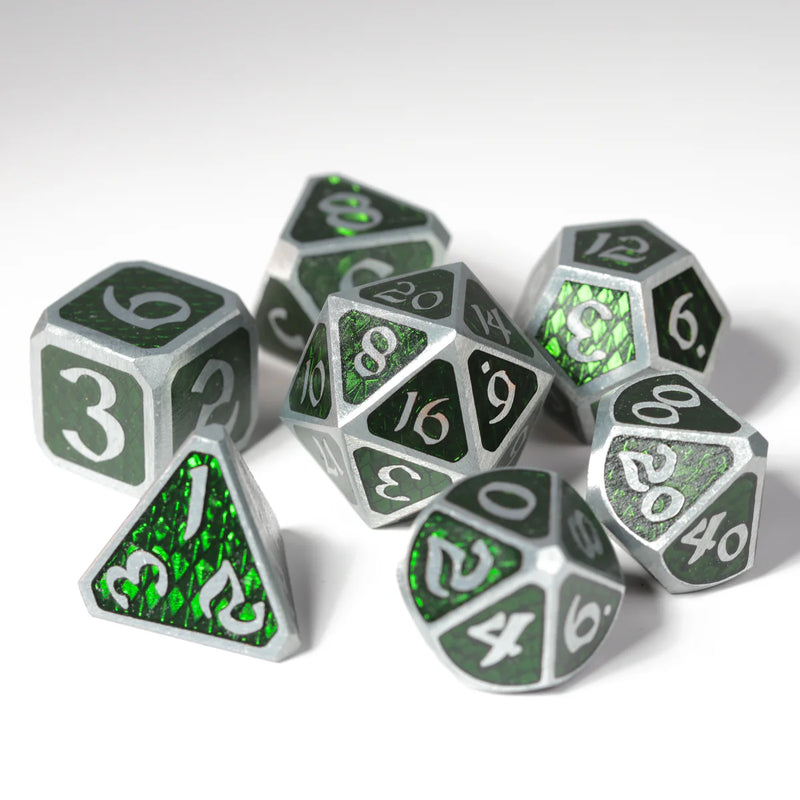 Die Hard Dice 7 Die Metal Dice Set: Drakona Ventus Chloros