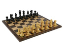 Chess Set: Small Black French Chessmen On Ebony Veneer Chess Board