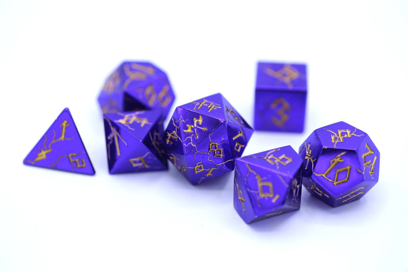 Hymgho Solid Metal Barbarian Dice: Purple Chrome with Gold Set (7)