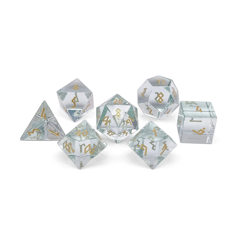 Norse Foundry 7 Die Glass RPG Dice Set: Gold Font Rainbow K9 Glass