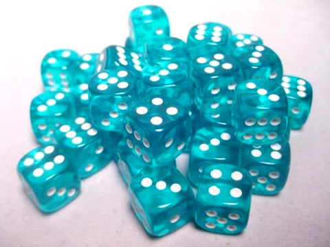 Chessex Translucent: 12MM D6 Teal/White (36)