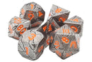 Old School Metal 7 Dice Set: Orc Forged: Ancient Silver with Orange