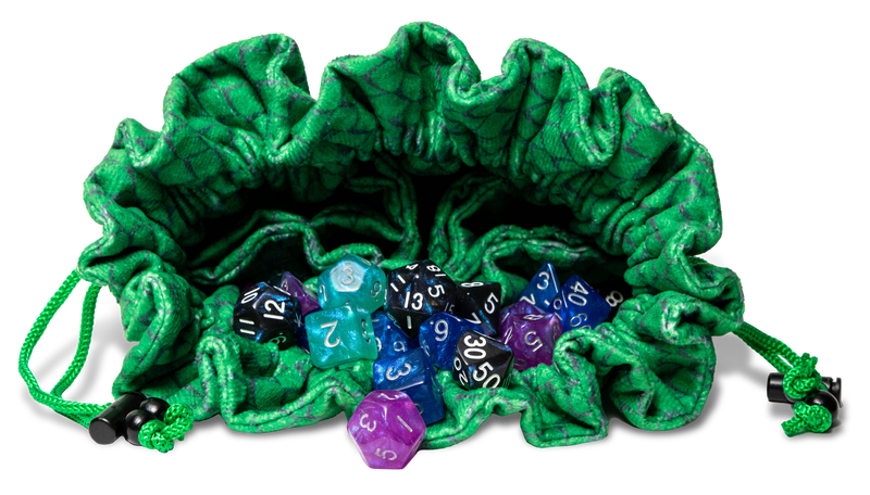 Fanroll: Velvet Dice Bag with Pockets: Dragon Storm: Green