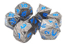 Old School Metal 7 Dice Set: Orc Forged: Ancient Silver with Blue