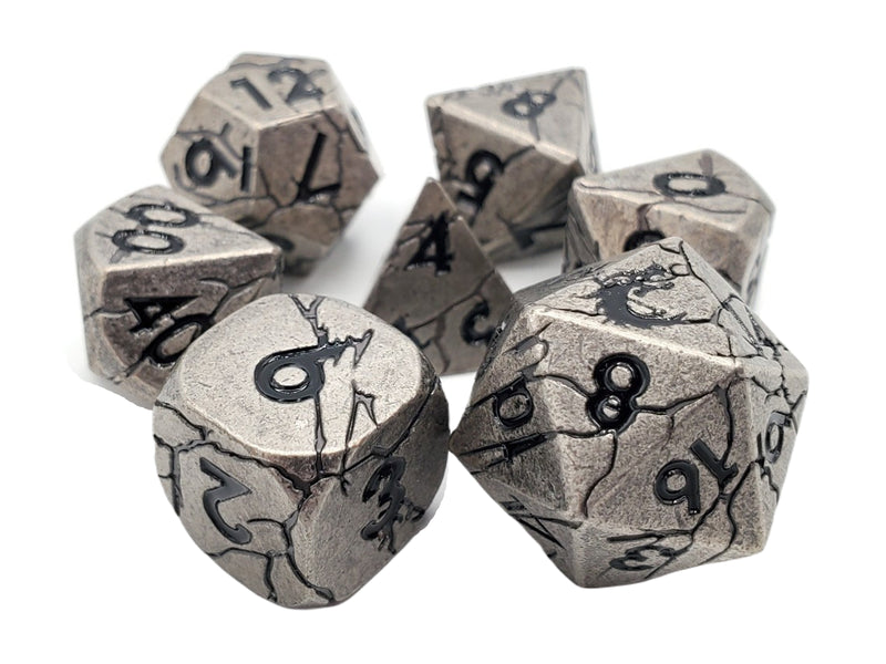 Old School Metal 7 Dice Set: Orc Forged: Ancient Silver with Black