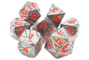 Old School Metal 7 Dice Set: Orc Forged: Ancient Silver with Red