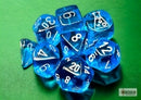 Chessex Lab Dice Translucent: Tropical Blue/White 7-Die set