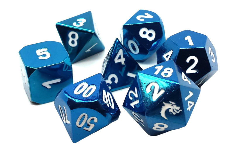 Old School Metal 7 Dice Set: Halfling Forged: Electric Blue