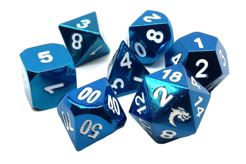 Old School Metal 7 Dice Set: Halfling Forged: Electric Blue