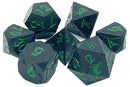 Old School Metal 7 Dice Set: Orc Forged: Matte Black with Green