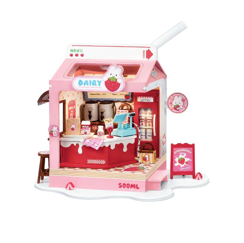 Hands Craft 3D Wooden Puzzle: DIY Miniature House: Strawberry Milk Box